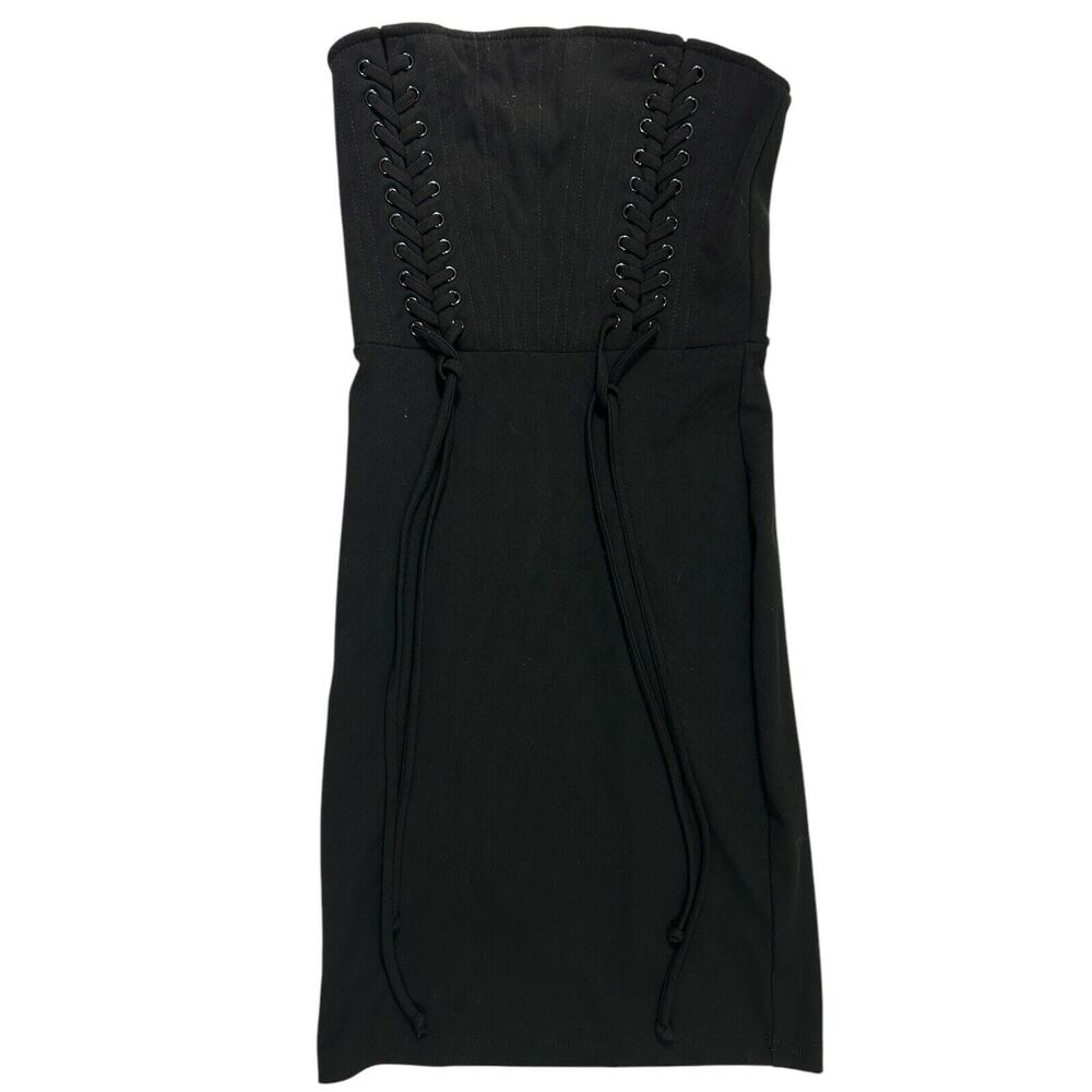 Hera Strapless Lace Up Bodycon Dress Black Size S Strapless Stretch Grunge Sexy